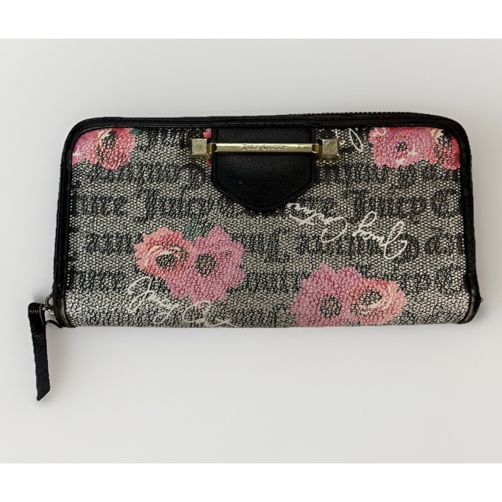 Juicy Couture PETAL STAT Black & Grey Word on the Street Zip Up Wallet - Picture 1 of 13